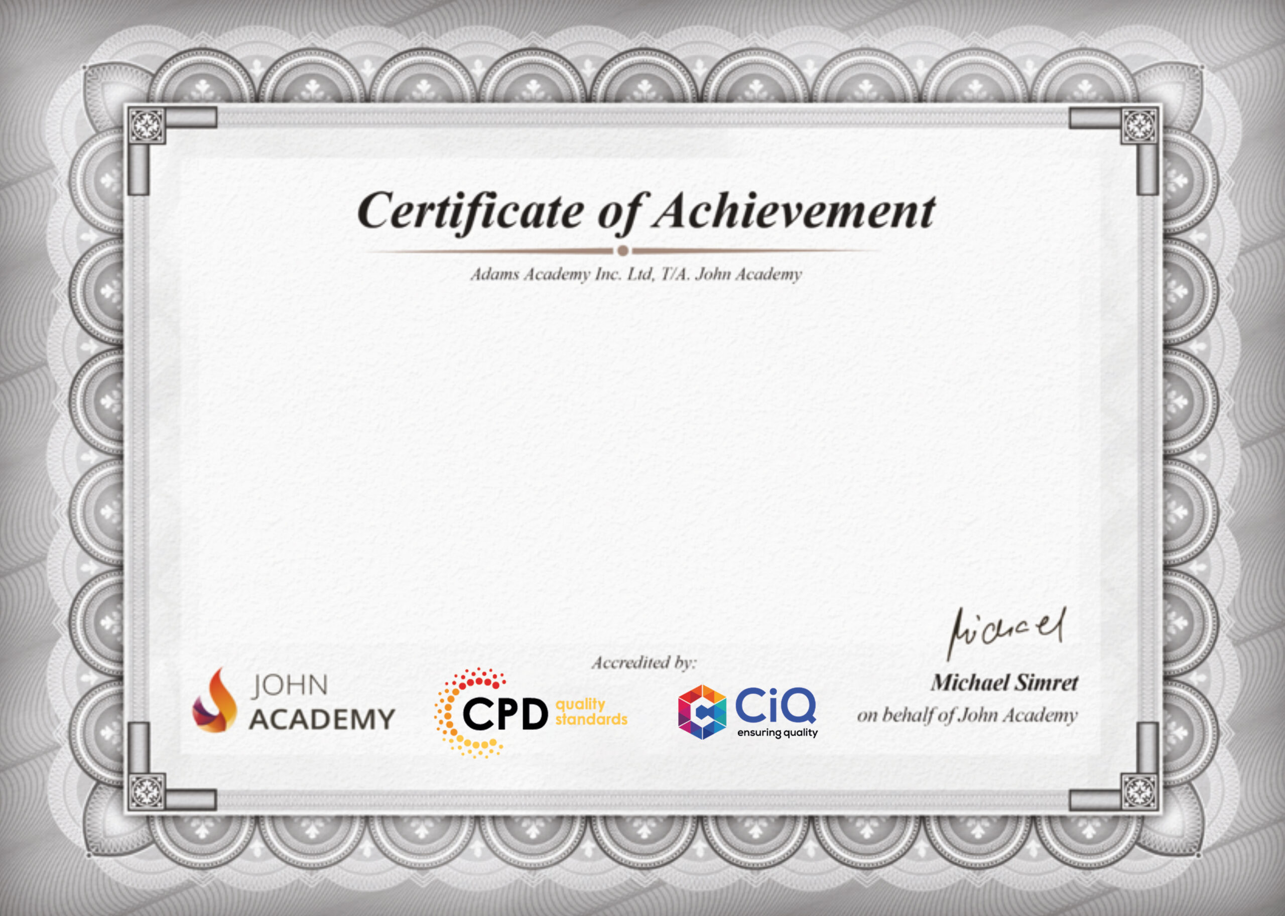 john academy certificate new
