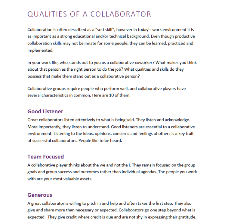 Workplace Essential Training Collaboration 2